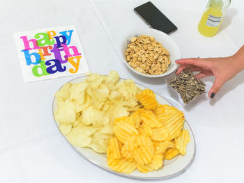 High angle view of food in plate