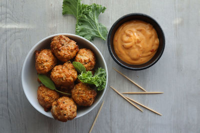 High angle view of food in bowl on table