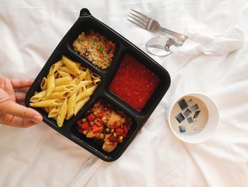 High angle view of food on table