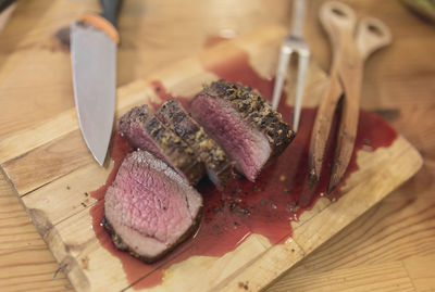 High angle view of food on cutting board