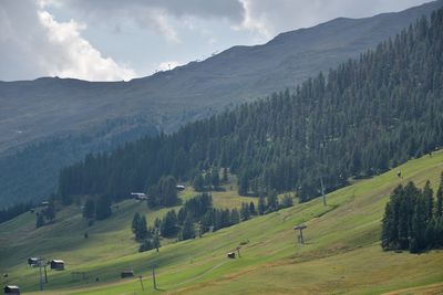 Scenic view of landscape and mountains against sky