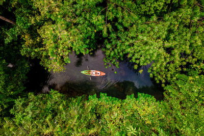 High angle view of boat in lake