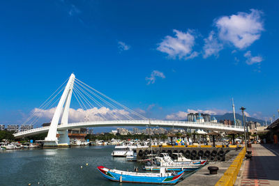 View of bridge over sea against blue sky