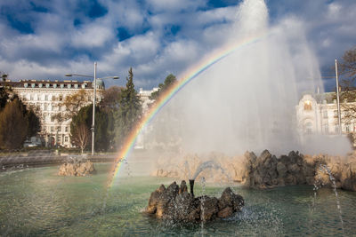 View of the beautiful buildings at vienna city center and the fountain at schwarzenbergplatz