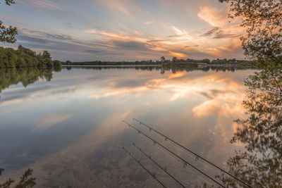 Scenic view of lake against sky during sunset