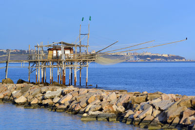 Scenic view of sea against clear blue sky