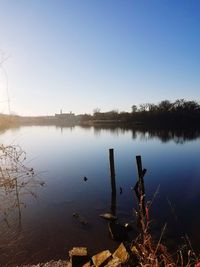 Scenic view of lake against clear sky