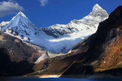 Scenic view of snowcapped mountain against sky 