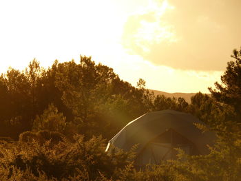 Glamping in the mountain at sunset