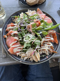 High angle view of food in bowl on table