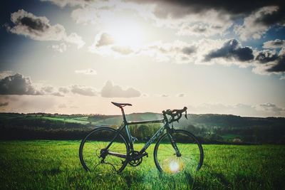 Scenic view of grassy field against sky