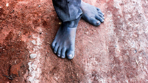 Low section of man standing on wall