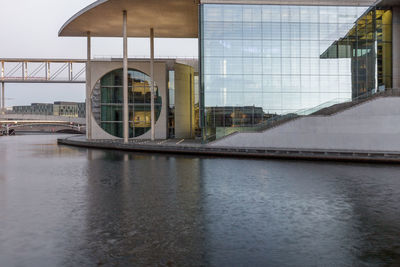 Reflection of sky on water in city