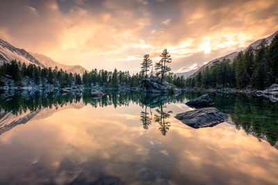 Scenic view of lake against sky during sunset