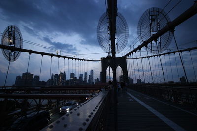 View of suspension bridge against cloudy sky