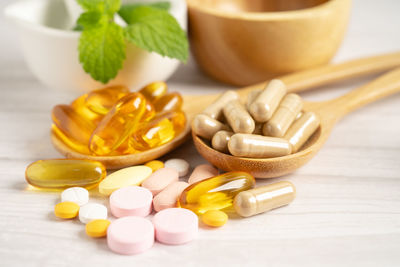 Close-up of pills on table