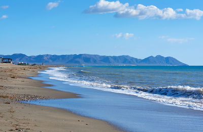 Scenic view of sea against blue sky