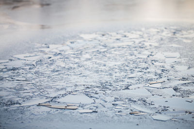 High angle view of frozen water