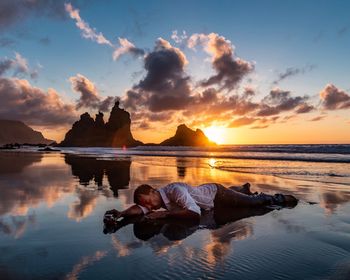 Scenic view of sea against sky during sunset