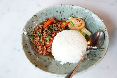 High angle view of food in plate