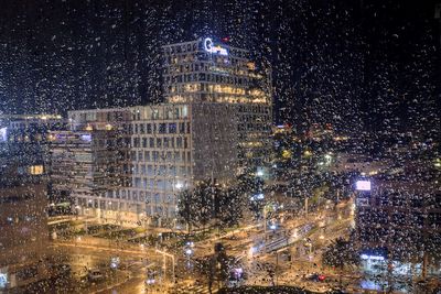 Aerial view of city during winter at night