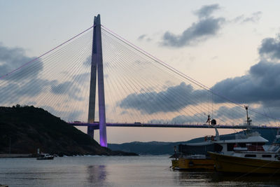 View of suspension bridge over sea