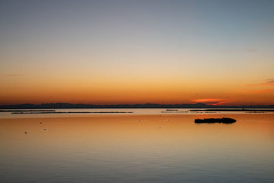 Scenic view of sea against sky at sunset