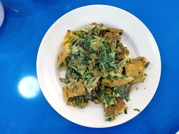 High angle view of food served in plate