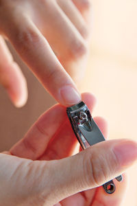 Close-up of woman holding hands