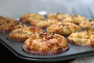 Close-up of cupcakes in tray