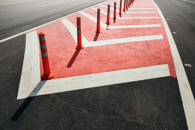 Traffic cones arranged on road