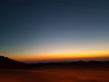 Scenic view of silhouette landscape against clear sky during sunset