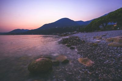 Scenic view of mountains at sunset