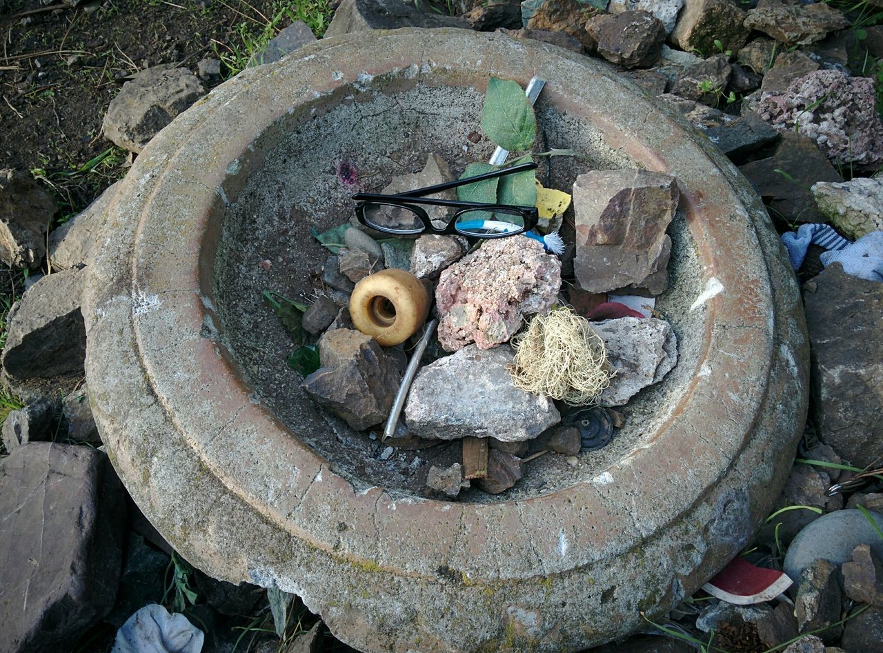 high angle view, rock - object, no people, day, rusty, outdoors