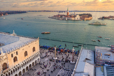 Venice, italy aerial view of san giorgio maggiore island and st. mark's square in venice, italy