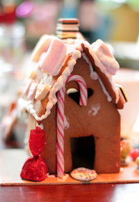 Close-up of christmas decoration made from gingerbread cookies