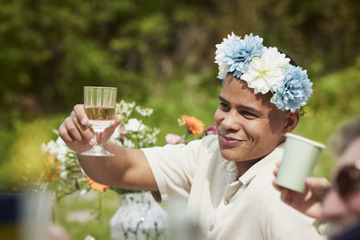 Smiling man at picnic