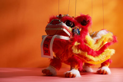 Traditional red dancing lion for chinese new year decoration with text 