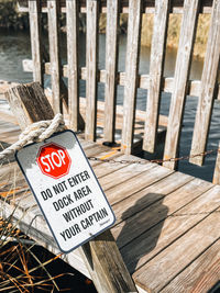Close-up of information sign