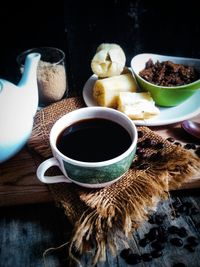 High angle view of breakfast on table