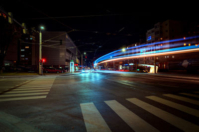 Light trails on city street at night