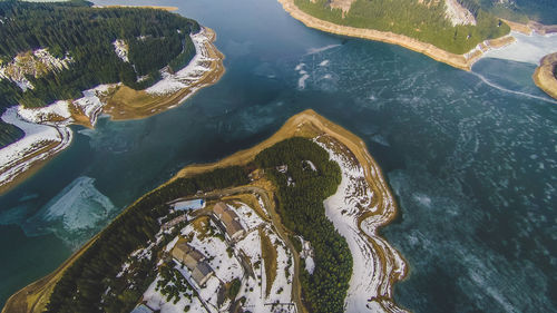 High angle view of bay in water