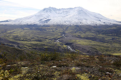 Scenic view of snowcapped mountains against sky