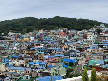 High angle view of townscape against sky