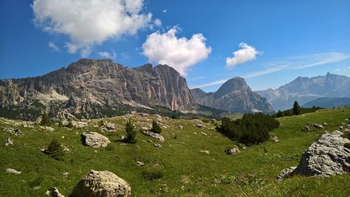 Panoramic view of landscape and mountains against sky