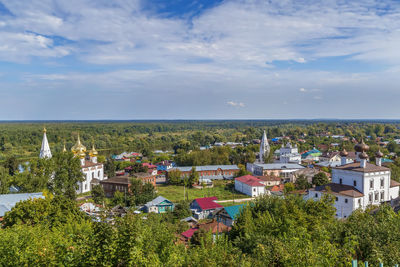 View of gorokhovets with churchs from hill , russia