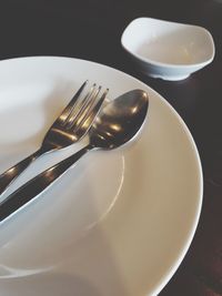 High angle view of breakfast on table