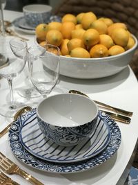 High angle view of fruits in bowl on table