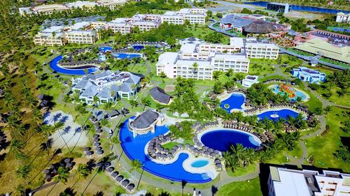 High angle view of swimming pool against buildings in city