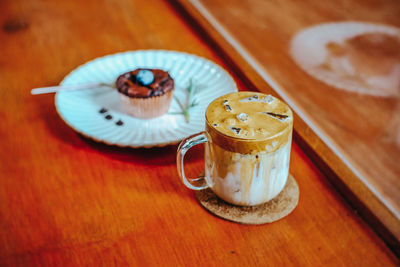 High angle view of coffee on table